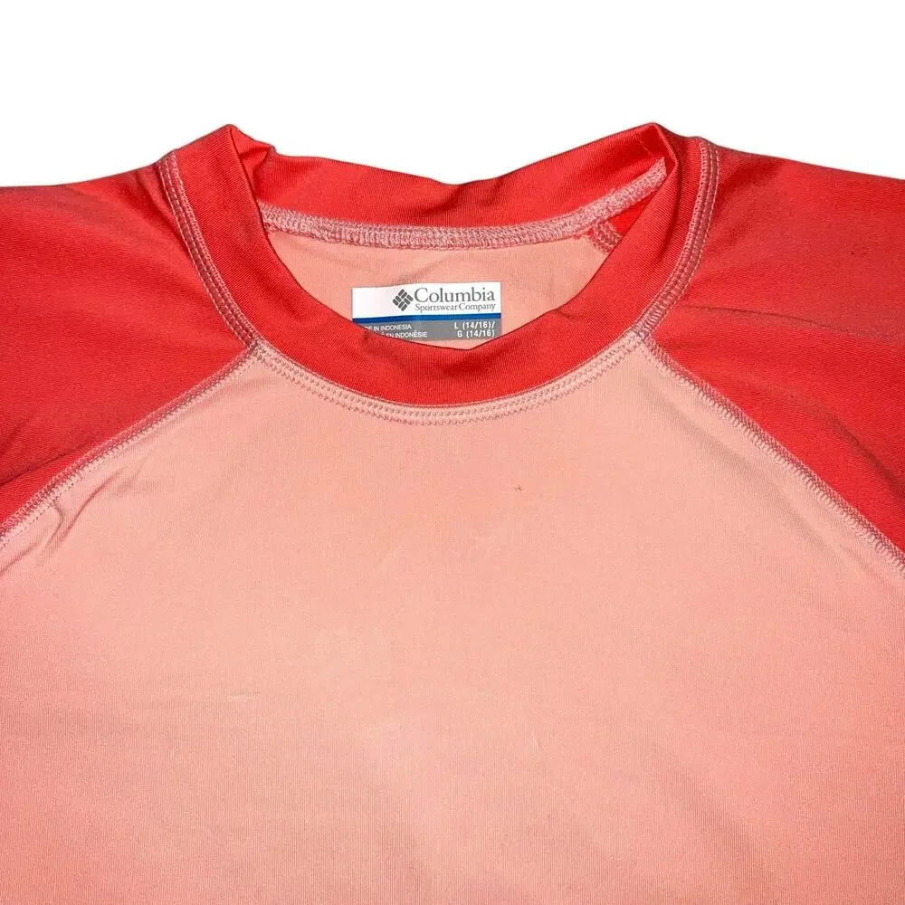 Columbia Girls U Vista Brook Printed Long Sleeve Swim Shirt Rash Guard Pink Larg